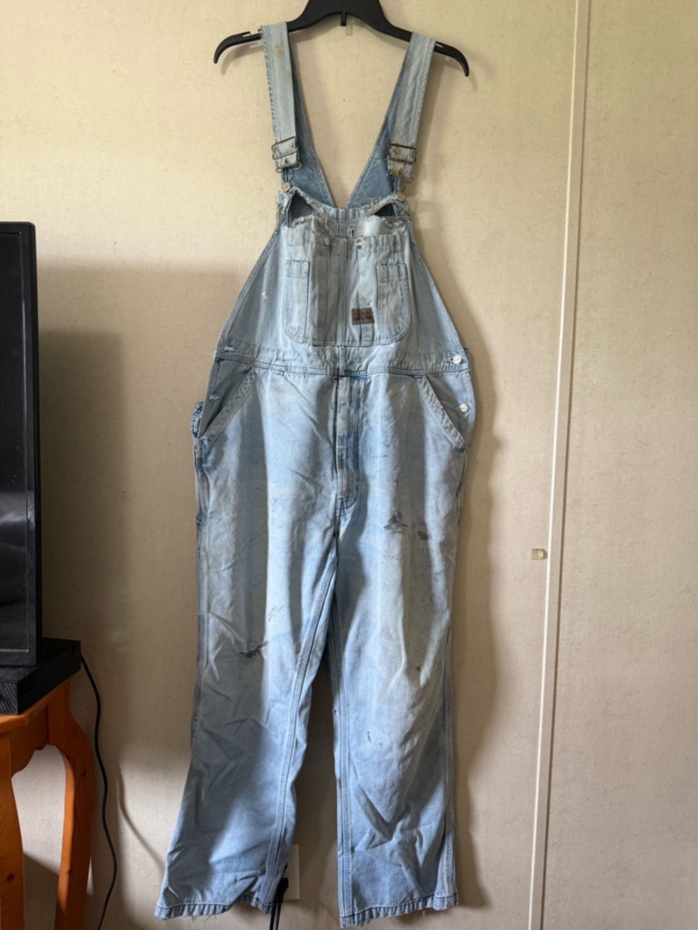 Vintage Faded Light Blue Denim Overalls Big Smith 40x30 - Classic Workwear